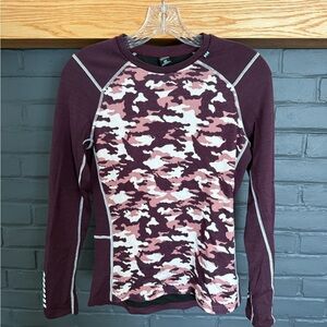 Maroon & Pink Camo Merino Wool Long Sleeve Base Layer Top